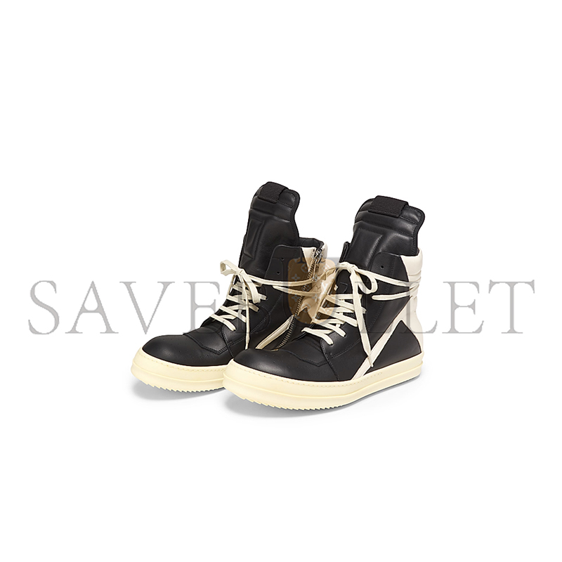 RICK OWENS GEOBASKET LEATHER HIGH TOP SNEAKERS 